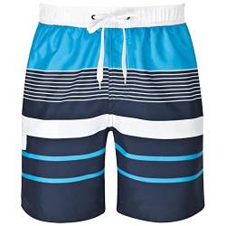 mareno® - Herren Badeshort, karo schwarz (Large, gestreift blau) von mareno