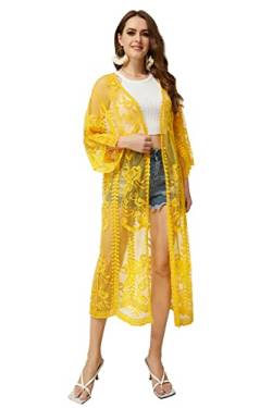 marysgift Strand-Sarongs für Damen, gehäkelt, Kimono, Cardigan, Größe 34-46, L-gelb, 6-20 von marysgift