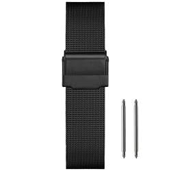 masar 15mm Black Mesh 0.4mm Universal - Premium - Milanese Armband, Damen Schwarz, Edelstahl, Uhrenarmband Mesh, Watch, Milanaise von masar