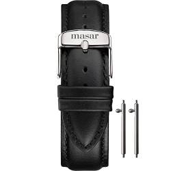 masar 20mm Premium Schwarz Leder – Uhrenarmband Armband, Leather, Watch Straps, Schnellverschluss, Universal, Black, Silber von masar
