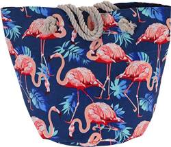 matrasa Strandtasche Flamingo Beach mit Druckknopf- Badetasche Shopper Tasche 51x30x36 blau von matrasa