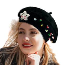 mawma Damen-Baskenmütze, Weihnachts-Baskenmütze,Haarspangenmütze, warme Mütze, Weihnachtsmütze - Niedliche Weihnachtsmütze, Weihnachtsmütze, französische Baskenmütze als Geschenk für Frauen und von mawma