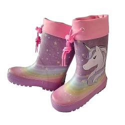 maximo Gummistiefel, Kindergummistiefel, Babygummistiefel, Regenstiefel für Mädchen, Motiv Einhorn, Fotoprint, gepatcht, Stulpe, Winterfutter, chive blossom (24) von maximo