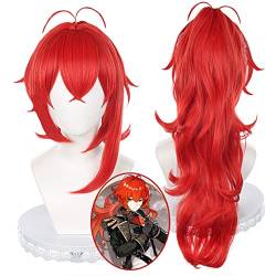 Anime-Cosplay-Perücke #2 Diluc (high ponytail) Perücke für Männer und Frauen Rot Haare für Halloween, Karneval, Kostümparty mit gratis Perückenkappe von maysuwell