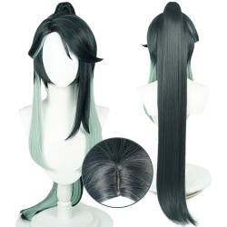 Genshin Impact Xianyun Cosplay Perücke Grün Lange glatte Haare mit abnehmbarem Pferdeschwanz Kostüm Haare Erwachsene Halloween Perücken für Frauen von maysuwell