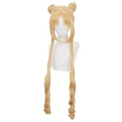 Tsukino Usagi Cosplay Sailor Moon Perücke mit blonden gelben langen und ein paar Dutts lockigen Perücken für Frauen Halloween Familienfeier von maysuwell