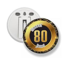 Button Mit Clip 58 MM - Hurra 80 Jahre, 58mm, Kunststoff von mcliving