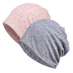 Meaiguo Damen Slouchy Beanie Chemo Hut Cap Baumwolle Weiche Schlafmütze für Krebs Patienten, Grau und Rosa Wei, Einheitsgröße von meaiguo