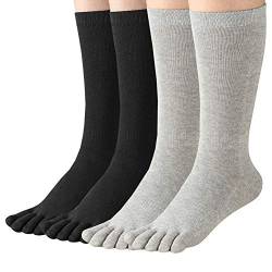 Meaiguo Damen-Zehensocken zum Laufen, Fünf-Finger-Socken mit Baumwolle, sportlich, 4 Paar, Crew01 Schwarz & Grau, Einheitsgröße von meaiguo