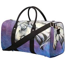 Aquarell-Reisetasche für Pferde, faltbar, Sporttasche, Turnbeutel, Wochenendtasche, Workout-Tasche, Übernachtung, Schultertasche, Handgepäck, Grifftasche für Damen und Herren, metallisch von meathur