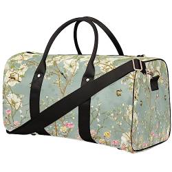 Flower And Bird Series Reisetasche Faltbare Sporttasche Turnbeutel Weekender Tasche Workout Tasche Übernachtung Schultertasche Handgepäck Griff Tasche für Frauen Herren, metallisch von meathur