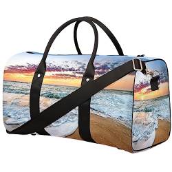 Sommer Ozean Strand Sonnenaufgang Reise Duffel Bag Faltbare Sport Tote Gym Bag Weekender Bag Workout Tasche Übernachtung Umhängetasche Handgepäck Griff Tasche für Frauen Männer, metallisch von meathur