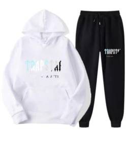 meec Trapstar Two-Piece Sportswear Hoodie for Men and Women with Letter Print + Sports Trousers, Unisex Sportswear Suit for Autumn and Winter,B,L von meec