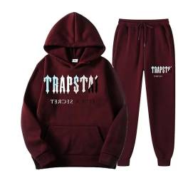 meec Trapstar Two-Piece Sportswear Hoodie for Men and Women with Letter Print + Sports Trousers, Unisex Sportswear Suit for Autumn and Winter,R,M von meec