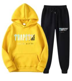meec Trapstar Two-Piece Sportswear Hoodie for Men and Women with Letter Print + Sports Trousers, Unisex Sportswear Suit for Autumn and Winter,RD,M von meec
