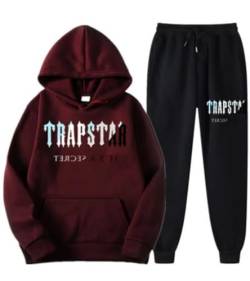 meec Trapstar Two-Piece Sportswear Hoodie for Men and Women with Letter Print + Sports Trousers, Unisex Sportswear Suit for Autumn and Winter,RF,XL von meec