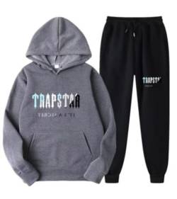 meec Trapstar Two-Piece Sportswear Hoodie for Men and Women with Letter Print + Sports Trousers, Unisex Sportswear Suit for Autumn and Winter,RI,M von meec