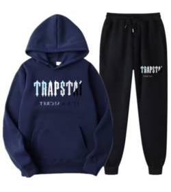 meec Trapstar Two-Piece Sportswear Hoodie for Men and Women with Letter Print + Sports Trousers, Unisex Sportswear Suit for Autumn and Winter,RJ,M von meec