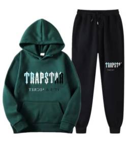 meec Trapstar Two-Piece Sportswear Hoodie for Men and Women with Letter Print + Sports Trousers, Unisex Sportswear Suit for Autumn and Winter,RL,M von meec