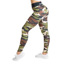 megasstic Leggings, Superweich, Glattes Material, Dehnbar, Atmungsaktiv, Komfortabel, Hohe Taille, Bauchkontrolle (DE/NL/SE/PL, Alphanumerisch, XL, XXL, Regular, Regular, Grün Camo) von megasstic