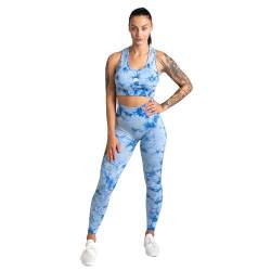 megasstic MarbleFit Workout-Set, 3-teiliger Trainingsanzug, Leggings, Shorts, Sport-BH, Atmungsaktiv, Hohe Taille, Marmor-Print (DE/NL/SE/PL, Alphanumerisch, S, M, Regular, Regular, Blau) von megasstic