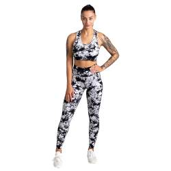 megasstic MarbleFit Workout-Set, 3-teiliger Trainingsanzug, Leggings, Shorts, Sport-BH, Atmungsaktiv, Hohe Taille, Marmor-Print (DE/NL/SE/PL, Alphanumerisch, S, M, Regular, Regular, Schwarz) von megasstic