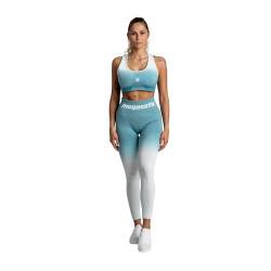 megasstic Ombre 2-Teiliges Workout-Set, Leggings, Sport-BH, Nahtloses Design, Undurchsichtig, Super Weich, Dehnbar, Atmungsaktiv, Hohe Taille, Bauchkontrolle (Blau, L/XL) von megasstic