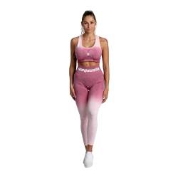 megasstic Ombre 2-Teiliges Workout-Set, Leggings, Sport-BH, Nahtloses Design, Undurchsichtig, Super Weich, Dehnbar, Atmungsaktiv, Hohe Taille, Bauchkontrolle (Rosa, L/XL) von megasstic