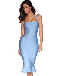 Damen Halfter Fischschwanz Bandage Party Kleid Elegant Hochzeit Gäste Kleid, Eisblau, Klein von meilun