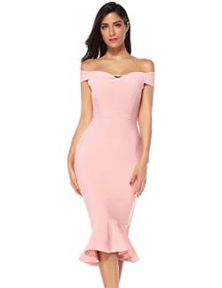 Meilun Damen Bandage Kleider Schulterfrei Flötensaum Abendkleid Party Kleid - Pink - Klein von meilun