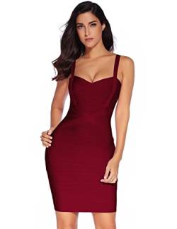 meilun Damen Celebrity Bandage Bodycon Kleid Träger Party Bleistiftkleid, Weinrot, Klein von meilun