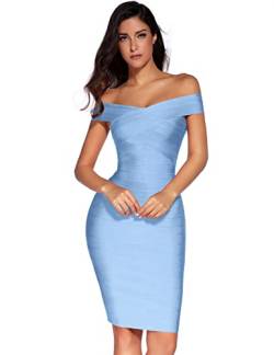 meilun Damen Schulterfreies Bandage Kleid Bodycon Party Hochzeit Gäste Kleid, Eisblau, Mittel von meilun