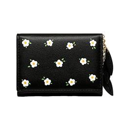 meiodtion Geldbörse Portemonnaie Damen Klein Kleine Damen Geldbörse mit Blumenmuster Multi Karten ID Tasche Damen Geldbörse Geldbeutel Kartenetui Damen (Black One Size) von meiodtion