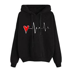 meiodtion Hoodie Damen Kapuzenpullover mit Herzschlag-Print Pulli Damen Pullover Sweatshirt Mit Kapuze Casual Langarm Tee Tops Langarmshirt Sweatjacke Hoody Kapuzenjacke Shirts Pullover Damen Elegant von meiodtion