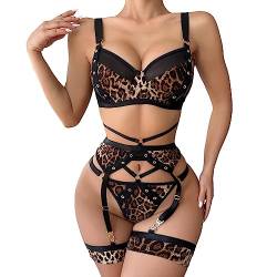 meiodtion UnterwäSche Frauen Sexy Set Damen Sexy Leopard Print Strap Hanging Ring Fun UnterwäSche Set Sexy Dessous Damen FüR Sex Sexy Oberteil Damen Erotische Dessous Frau Lingerie Sexy for Women von meiodtion