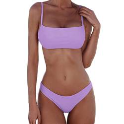 meioro Bikini Sets für Damen Push Up Tanga mit niedriger Taille Badeanzug Bikini Set Badebekleidung Beachwear(L,Hellviolett) von meioro