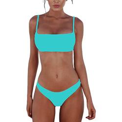 meioro Bikini Sets für Damen Push Up Tanga mit niedriger Taille Badeanzug Bikini Set Badebekleidung Beachwear (L, Blau) von meioro
