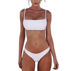 meioro Bikini Sets für Damen Push Up Tanga mit niedriger Taille Badeanzug Bikini Set Badebekleidung Beachwear (L,Weiß) von meioro