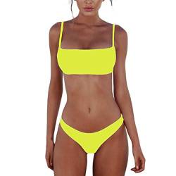 meioro Bikini Sets für Damen Push Up Tanga mit niedriger Taille Badeanzug Bikini Set Badebekleidung Beachwear (M,Gelb) von meioro