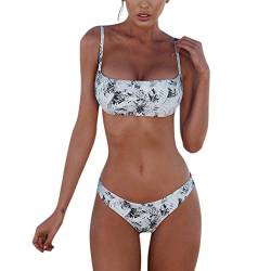 meioro Bikini Sets für Damen Push Up Tanga mit niedriger Taille Badeanzug Bikini Set Badebekleidung Beachwear (M,Grau + Weiß) von meioro