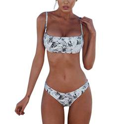 meioro Bikini Sets für Damen Push Up Tanga mit niedriger Taille Badeanzug Bikini Set Badebekleidung Beachwear (S,Grau + Weiß) von meioro