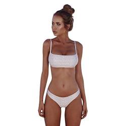 meioro Bikini Sets für Damen Push Up Tanga mit niedriger Taille Badeanzug Bikini Set Badebekleidung Beachwear (S,Rosa + Weiß) von meioro