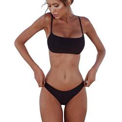 meioro Bikini Sets für Damen Push Up Tanga mit niedriger Taille Badeanzug Bikini Set Badebekleidung Beachwear (XL,Schwarz) von meioro