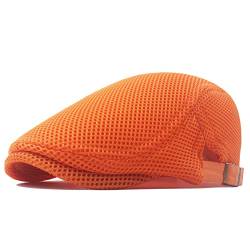 meioro Herren Mesh Schirmmütze, Atmungsaktive Sommer Newsboy Gatsby Barett Cap für Männer und Frauen, Unisex Flache Kappe Driving Schiebermütze Sportmütze Sonnenhut Flat Cap Größe 55cm-60cm (Orange) von meioro