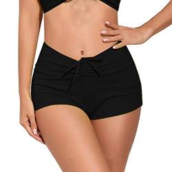 meioro Unifarbene Bikinihosen für Damen Bademode Unterteil mit Schnürung Vorne Hohe Taille Bikinihose V-Slit Bikini Slip Athletic Kordelzug Swim Boardshorts (Schwarz,M) von meioro