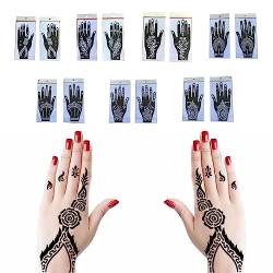 14 Stück Tattoo Schablonen,indische arabische Henna schablonen,temporäre Tattoo Schablone Aufkleber,für Hand Body Art,Finger Körperbemalung,Glitzer Tattoo(Schwarz) von melebellot