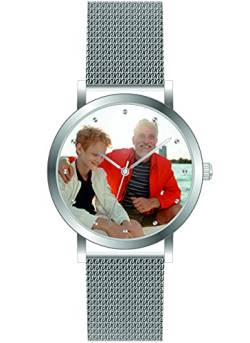 memories Uhr mit Foto Damen Ø36mm personalisiertes Geschenk Meshband Silber Stahlboden von memories