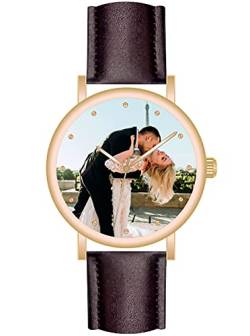 memories Uhr mit Foto Lederarmband braun 40mm Rotgold Mineralglas Edelstahlboden von memories