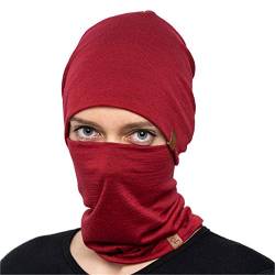 menique Damen Beanie Mütze & Neck Gaiter Set 100% Merino Wolle Gr. Einheitsgröße, Königsblau Kirsche von menique