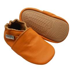 mepiq Krabbelschuhe Baby Lauflernschuhe lederpatschen Jungen Mädchen Weicher Leder Kleinkind Rutschfeste Lederschuhe 6-12 Monate, orange von mepiq